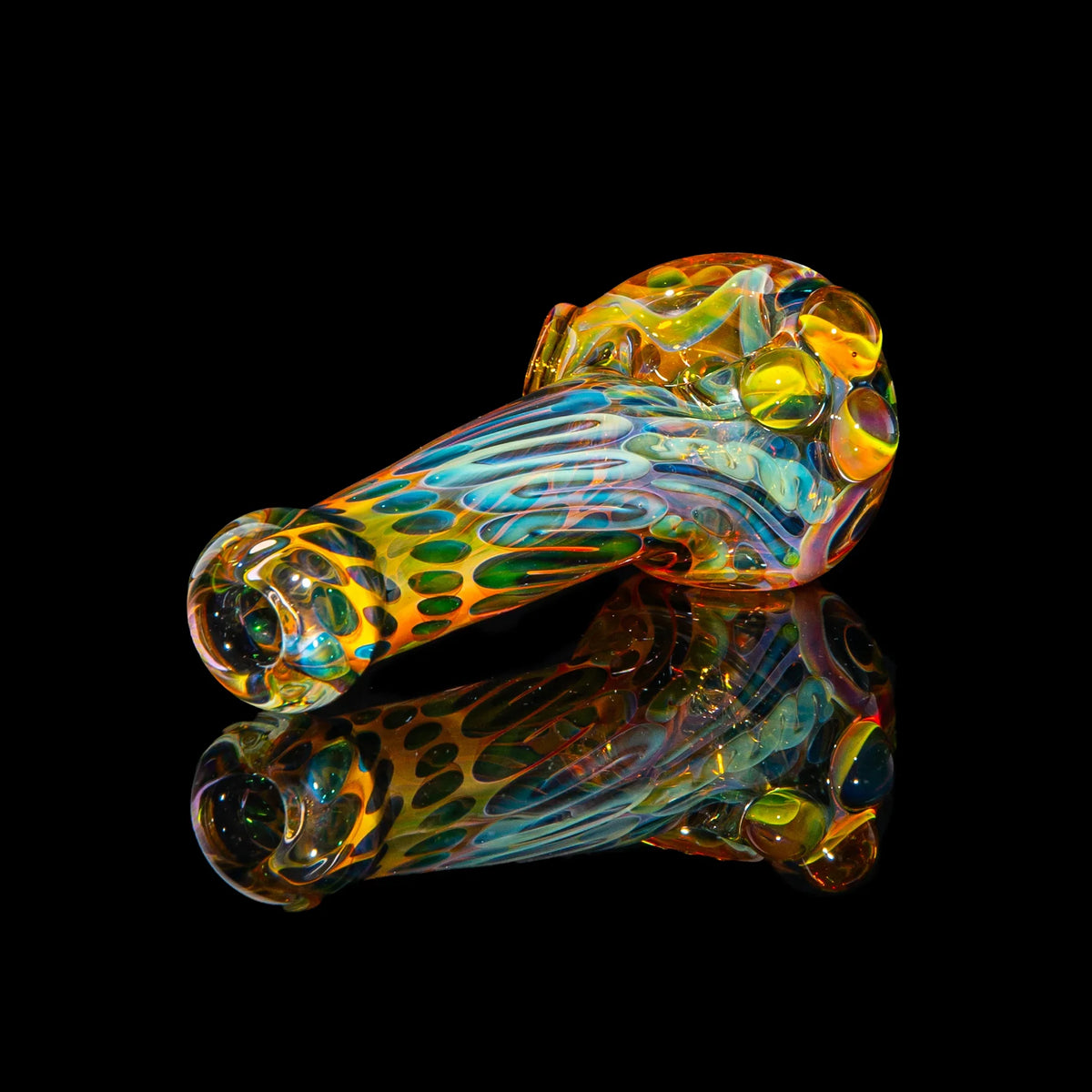 Sarah Marblesbee - Yellow Dotted Fumed Four Hole Spoon