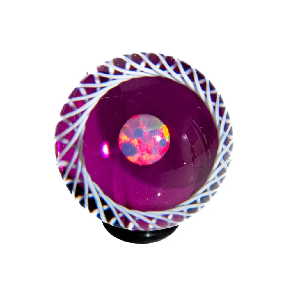 Gold ruby glass marble with opal top and white spiral reticello accents