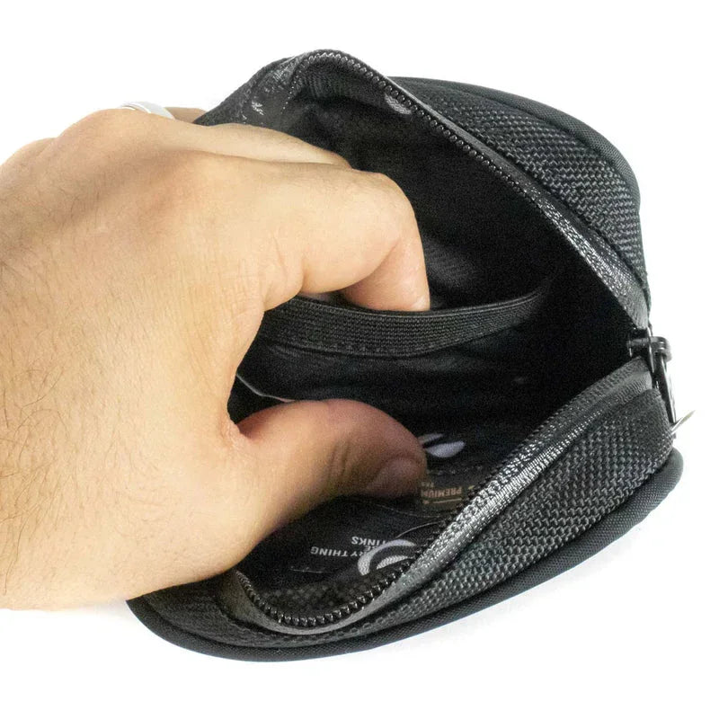 Hand opening black protective carrying case with mesh zipper pocket for smoking accessories
