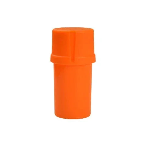 Solid orange airtight storage container with child-resistant lid on white background
