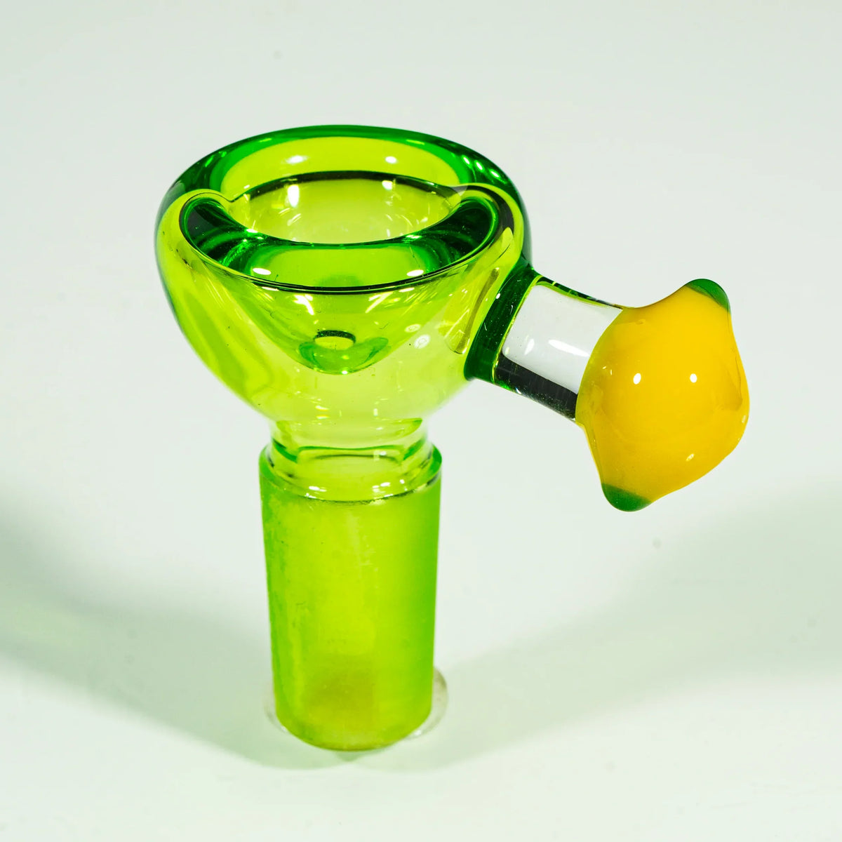 14mm green glass slide bowl with yellow lemon-shaped handle for water pipe