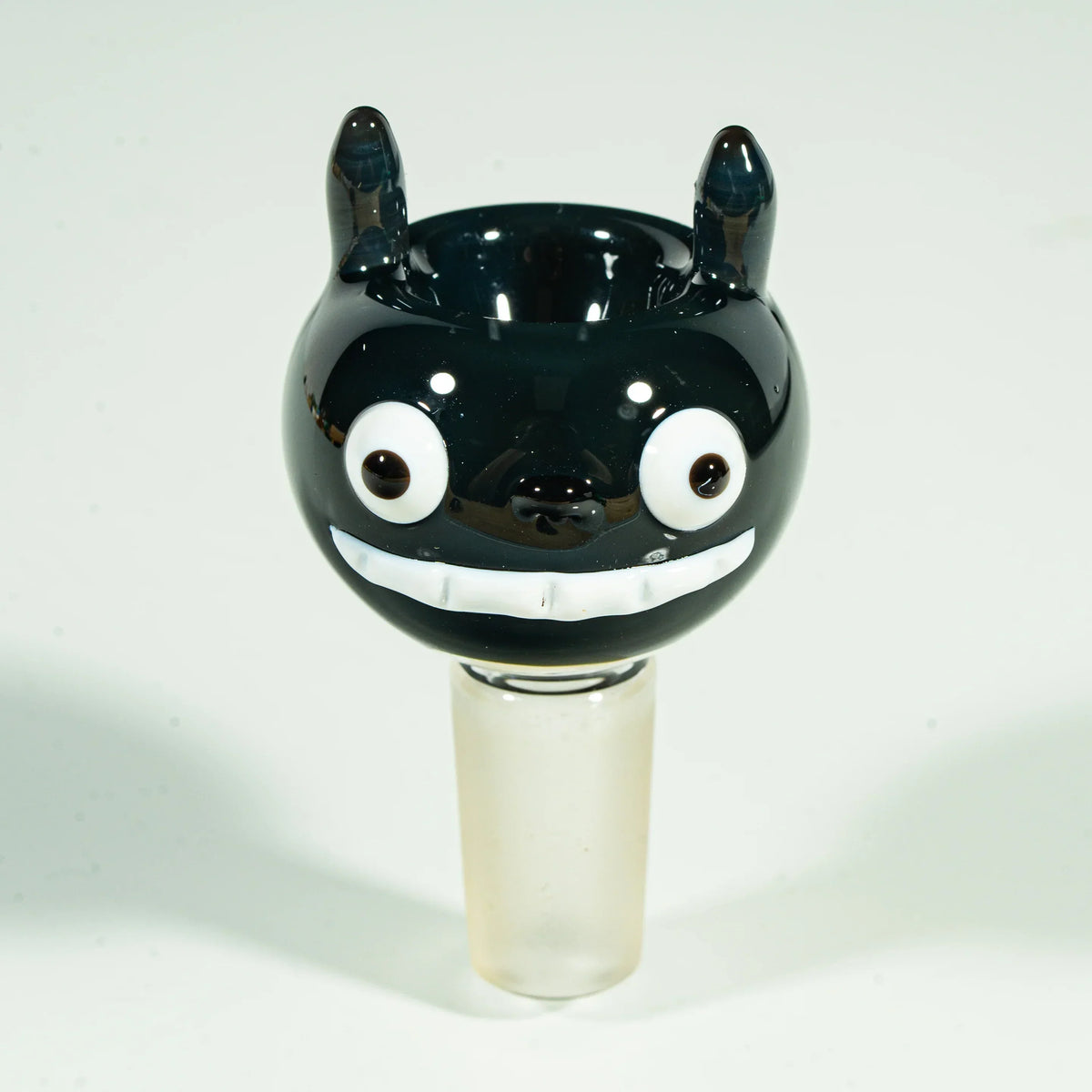 Galaxy-themed glass bowl slide with smiling cartoon Totoro face and 14mm male joint