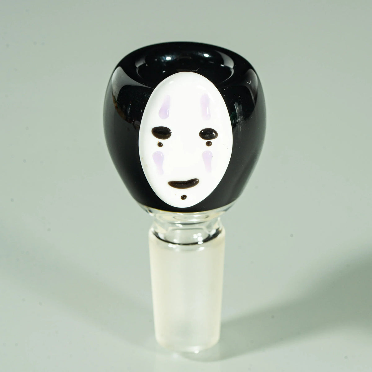 Handcrafted 14mm glass slide bowl with No Face inspired mask design, for water pipes