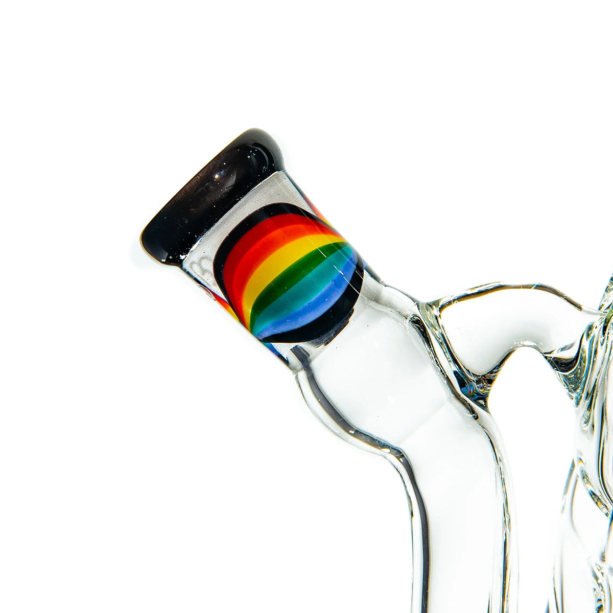 Clear glass pipe with rainbow accent, unique heady glass smoking accessory