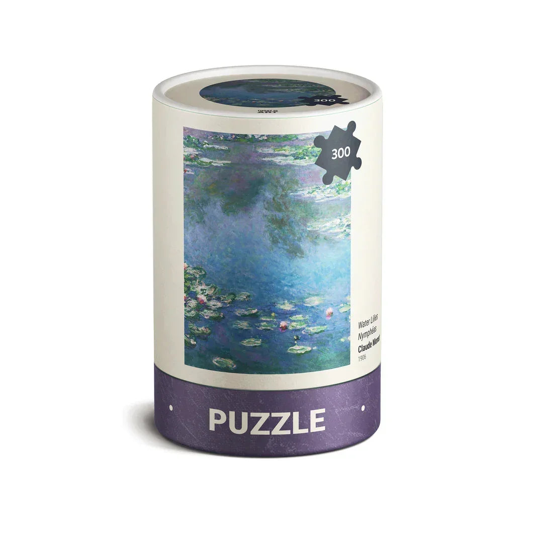300 piece Claude Monet Water Lilies jigsaw puzzle in cylindrical box