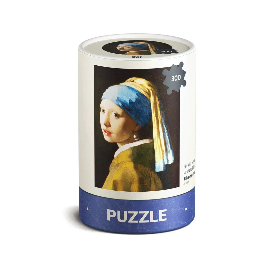 300-piece puzzle in a cylindrical box featuring Girl with a Pearl Earring artwork