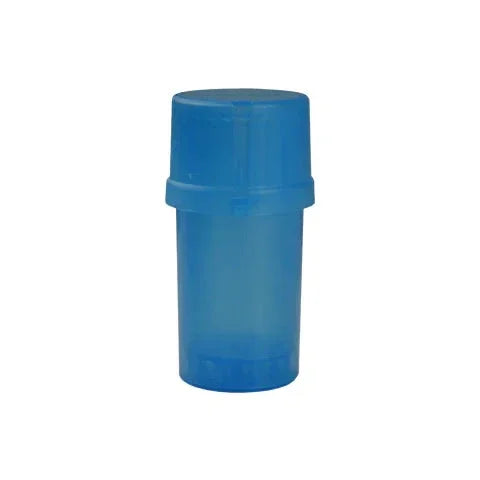 Translucent blue plastic storage container with secure lid on white background