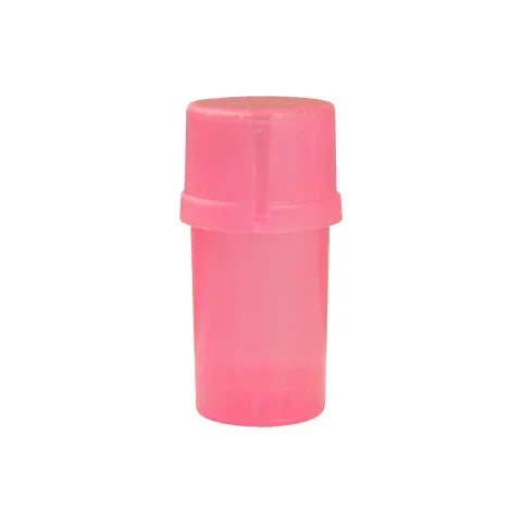 Translucent pink plastic storage container with secure screw-top lid, isolated on white background
