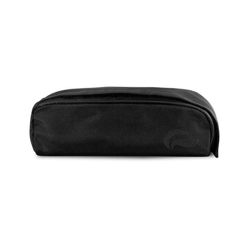 Black travel pouch with zipper, durable fabric, front view, ideal for accessories