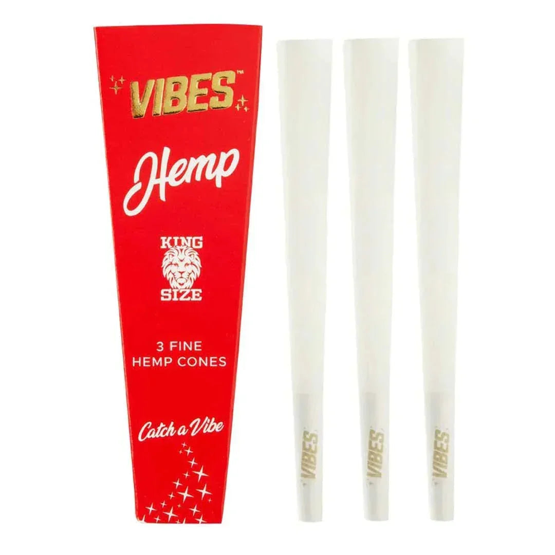 VIBES Hemp king size pre-rolled cones three-pack with red packaging