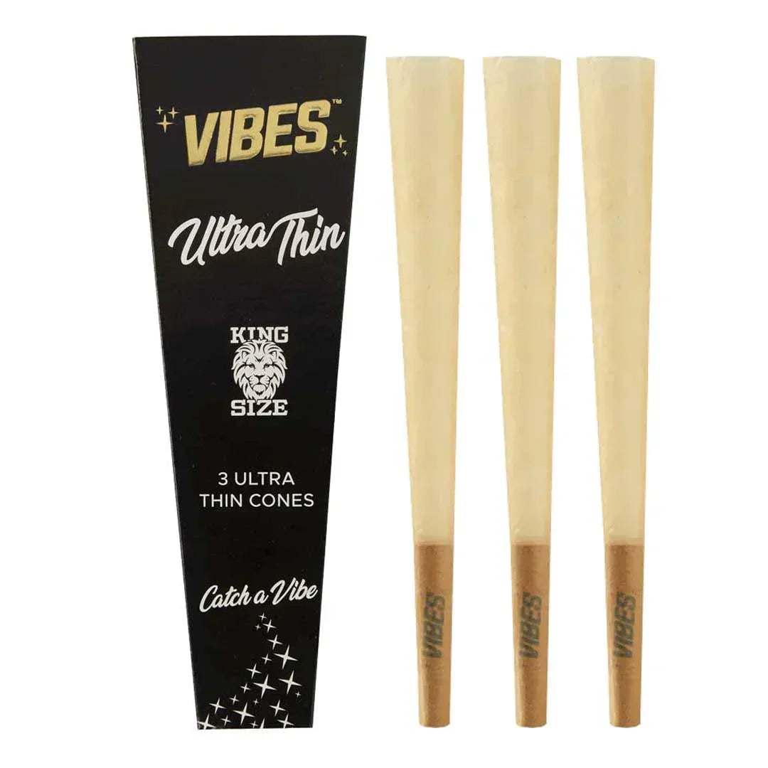 Vibes Ultra Thin King Size 3-pack pre-rolled cones with black packaging