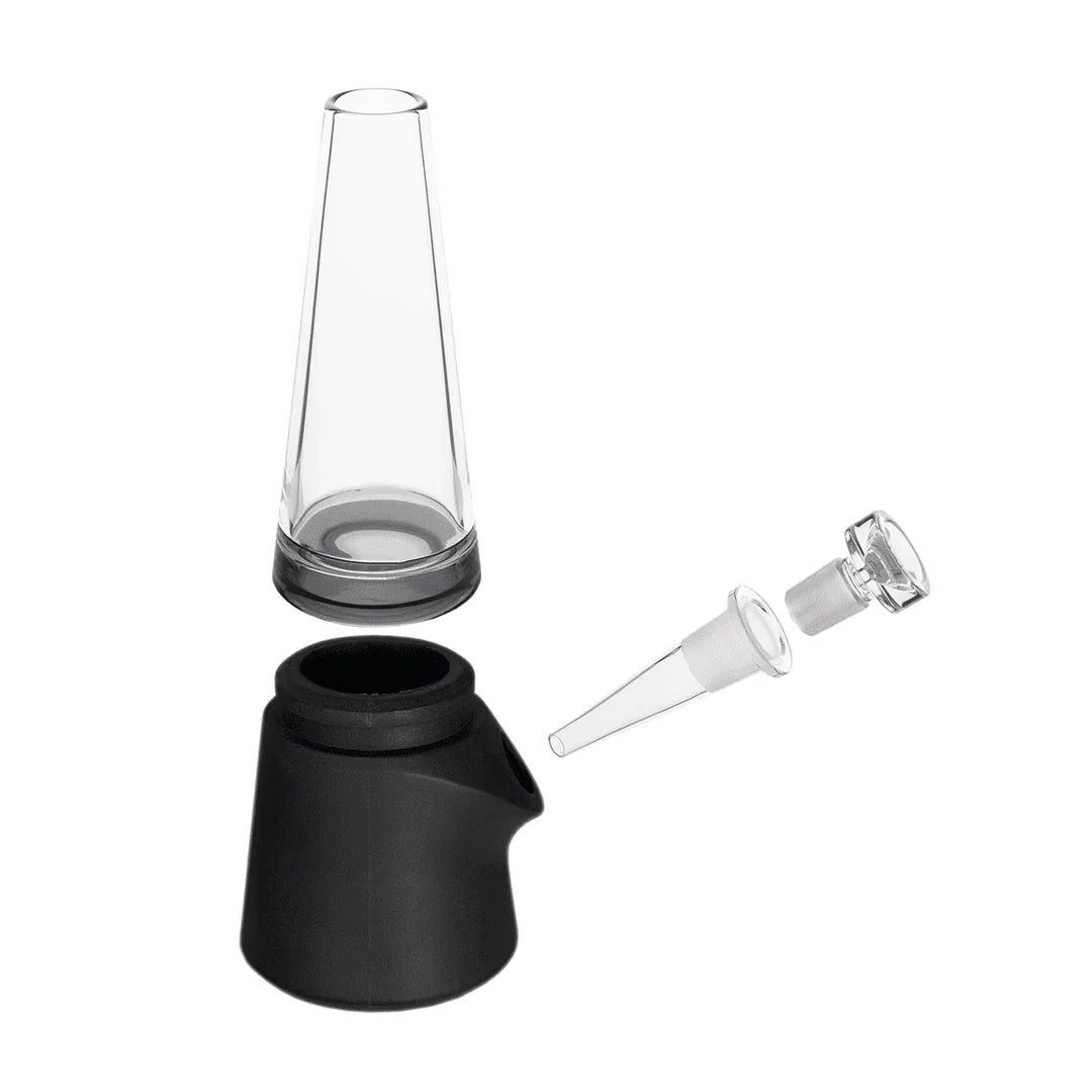 Replacement glass parts for vaporizer, including cone mouthpiece, stopper, and black base adapter