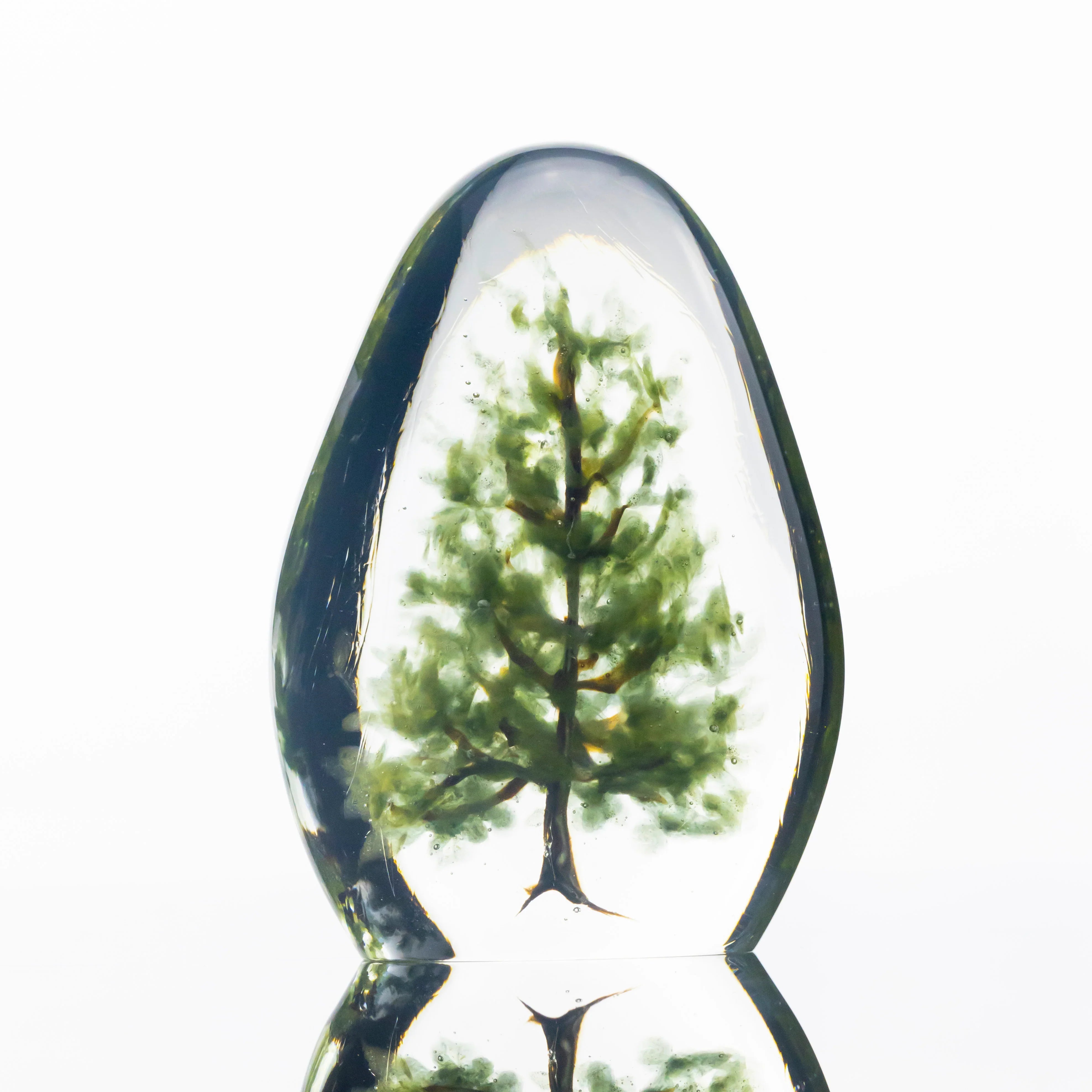 Woodlander Glass - Tall Green Tree Paperweight
