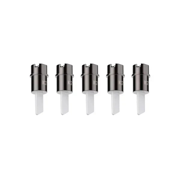Five Yocan Blade ceramic replacement tips for vaporizers, displayed in a row on white background.
