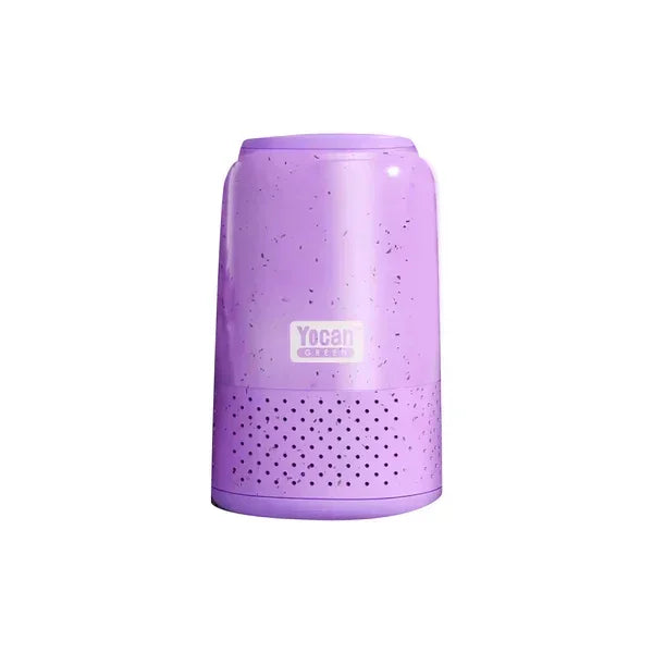 Purple Yocan Green odor-proof storage container with ventilation holes, isolated on white.