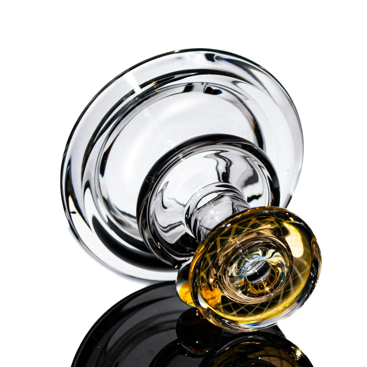 Clear glass attachment with yellow fumed accents for water pipe or dab rig