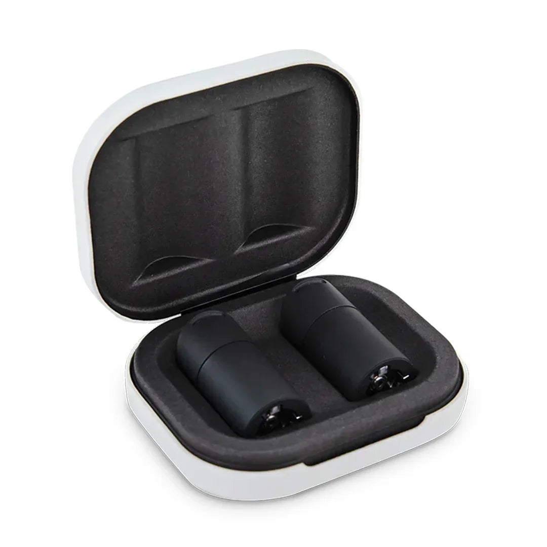 Portable vaporizer accessory case with two black replacement pods inside