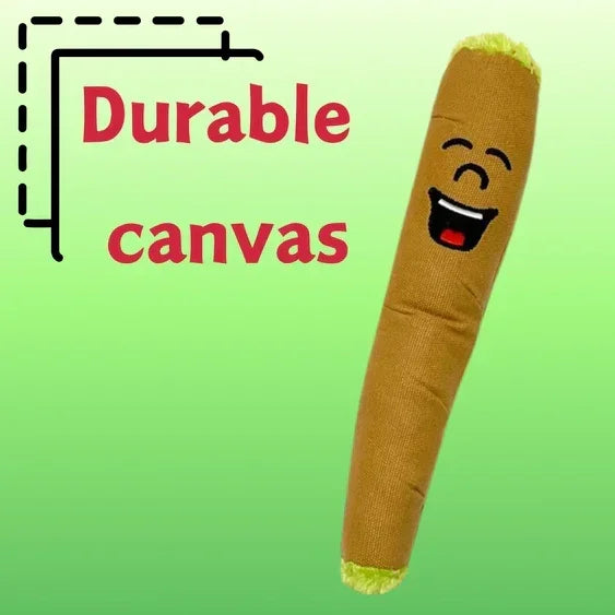 Durable canvas plush toy shaped like a blunt with a smiling face on green background