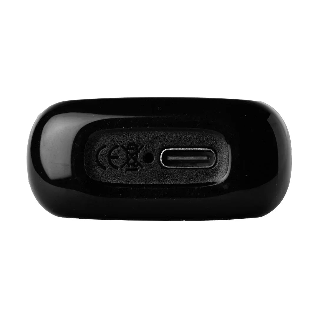Black vaporizer device USB-C charging port close-up with certification symbols
