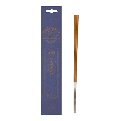 Herb & Earth bamboo incense lavender scent with purple packaging and incense sticks
