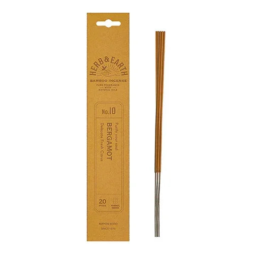 Herb & Earth bamboo incense sticks in kraft paper packaging, bergamot scent, 20 sticks