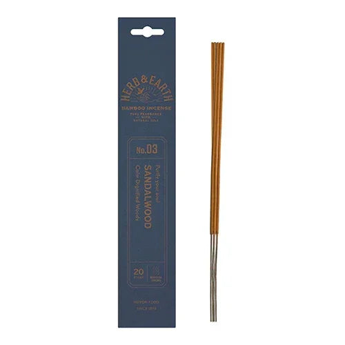 Herb & Earth sandalwood incense sticks pack with several brown incense sticks