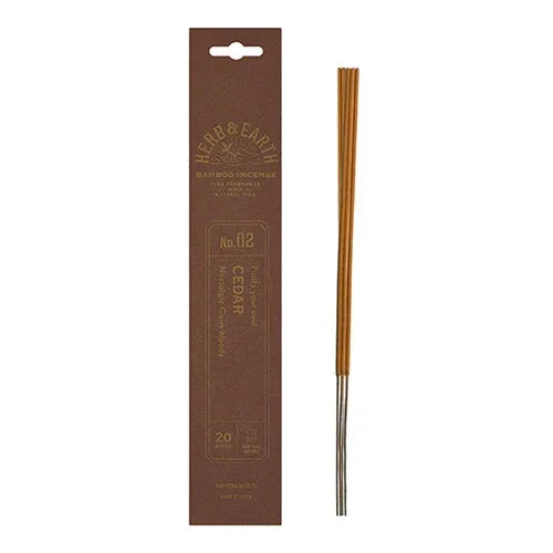 Herb & Earth bamboo incense sticks with cedar scent in eco-friendly brown packaging