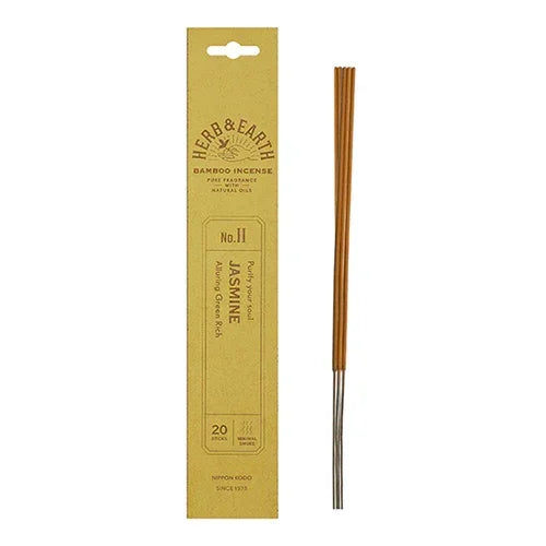 Herb & Earth Jasmine bamboo incense sticks with natural oils, 20 pack, displayed in packaging