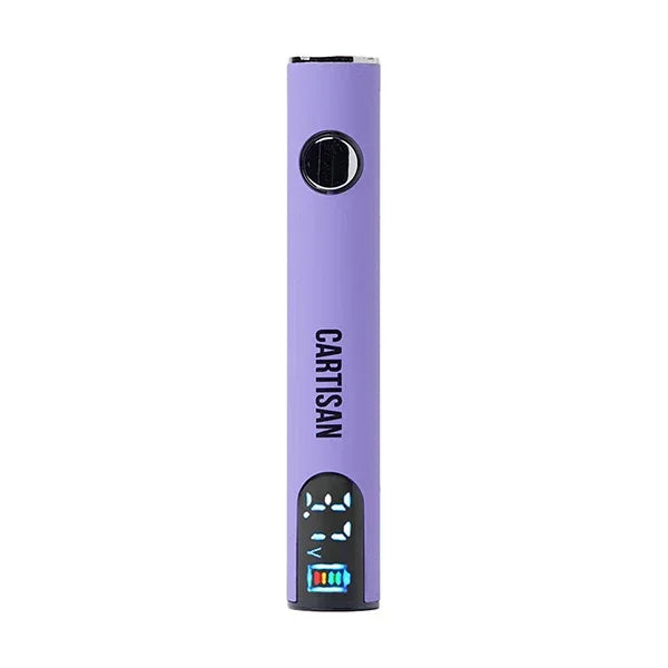 Purple Cartisan Pro Pen Neo 400 vape battery with digital display, upright view