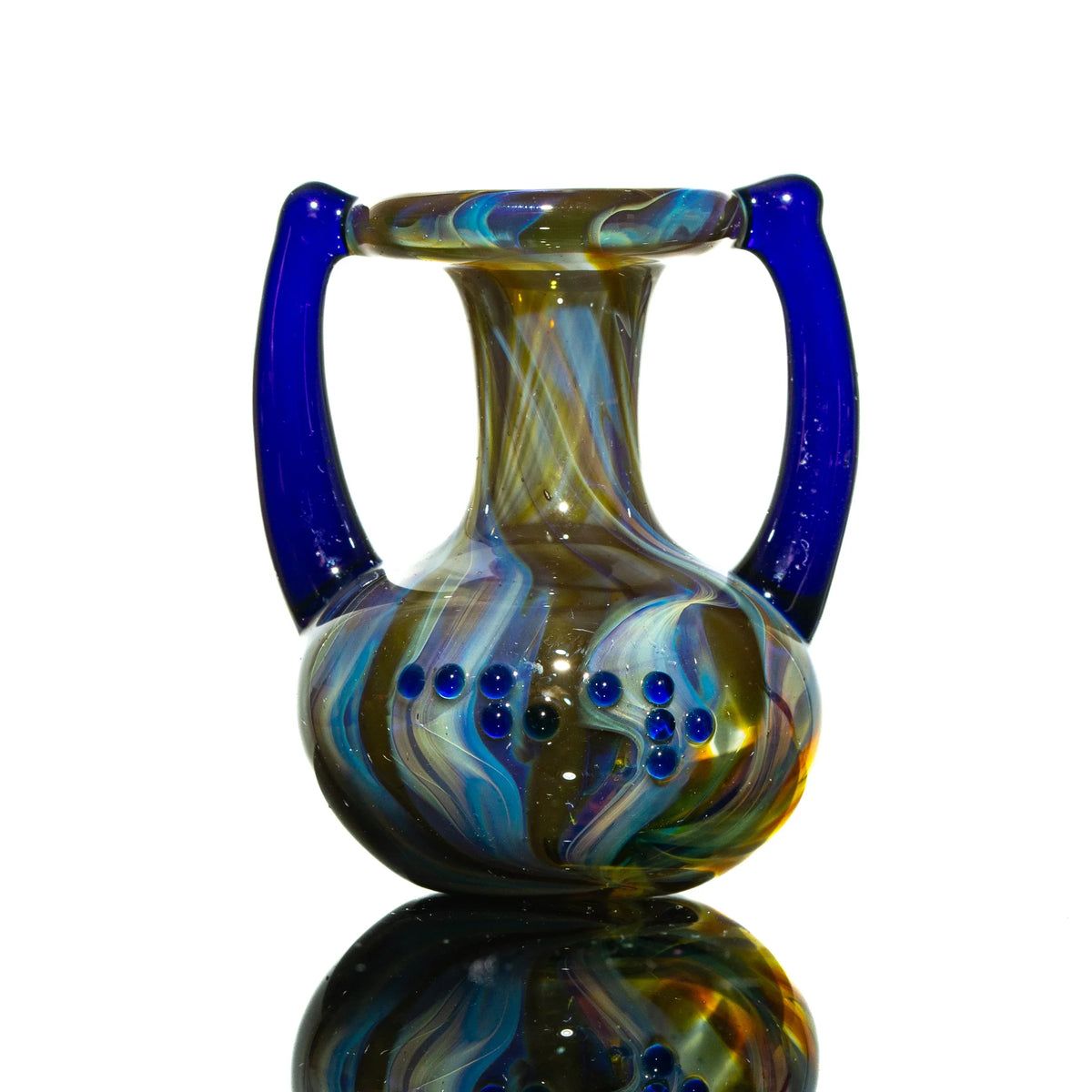 Hand-blown glass Small Cobalt Greek Marble Fume Amphora Vase by Charisma Glass