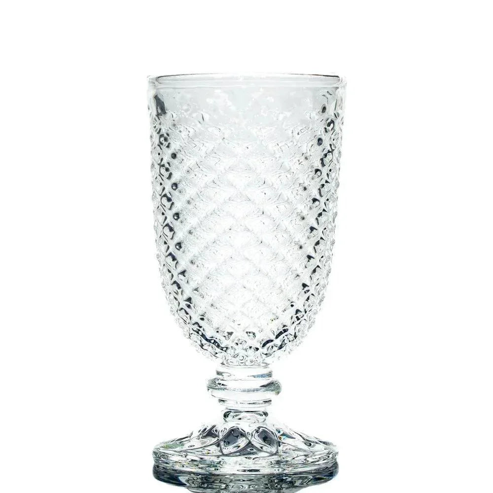 Clear pineapple-patterned glass cup with textured surface and pedestal base