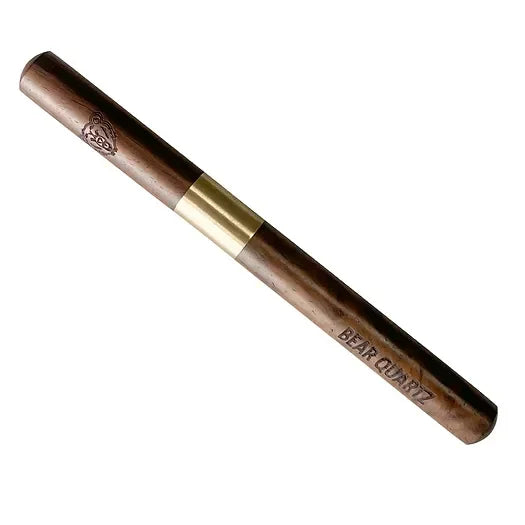 Wooden cigar holder with gold accent and engraved Bear Quartz logo, for smoking accessories