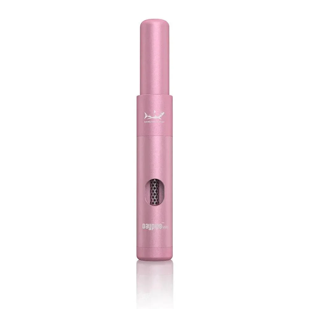 Pink portable daypipe mini smoking pipe with metal filter on white background