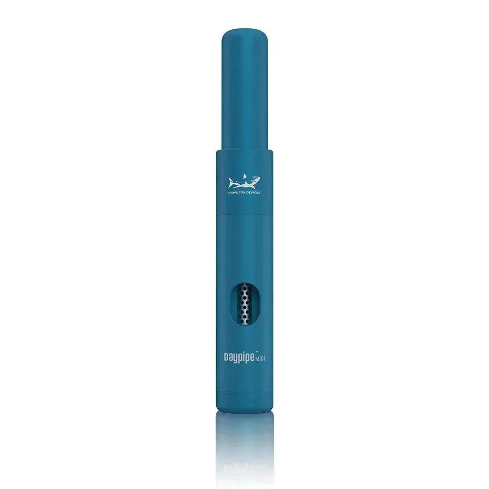 Blue Daypipe Mini hand pipe with visible logo and metal chamber for herb smoking