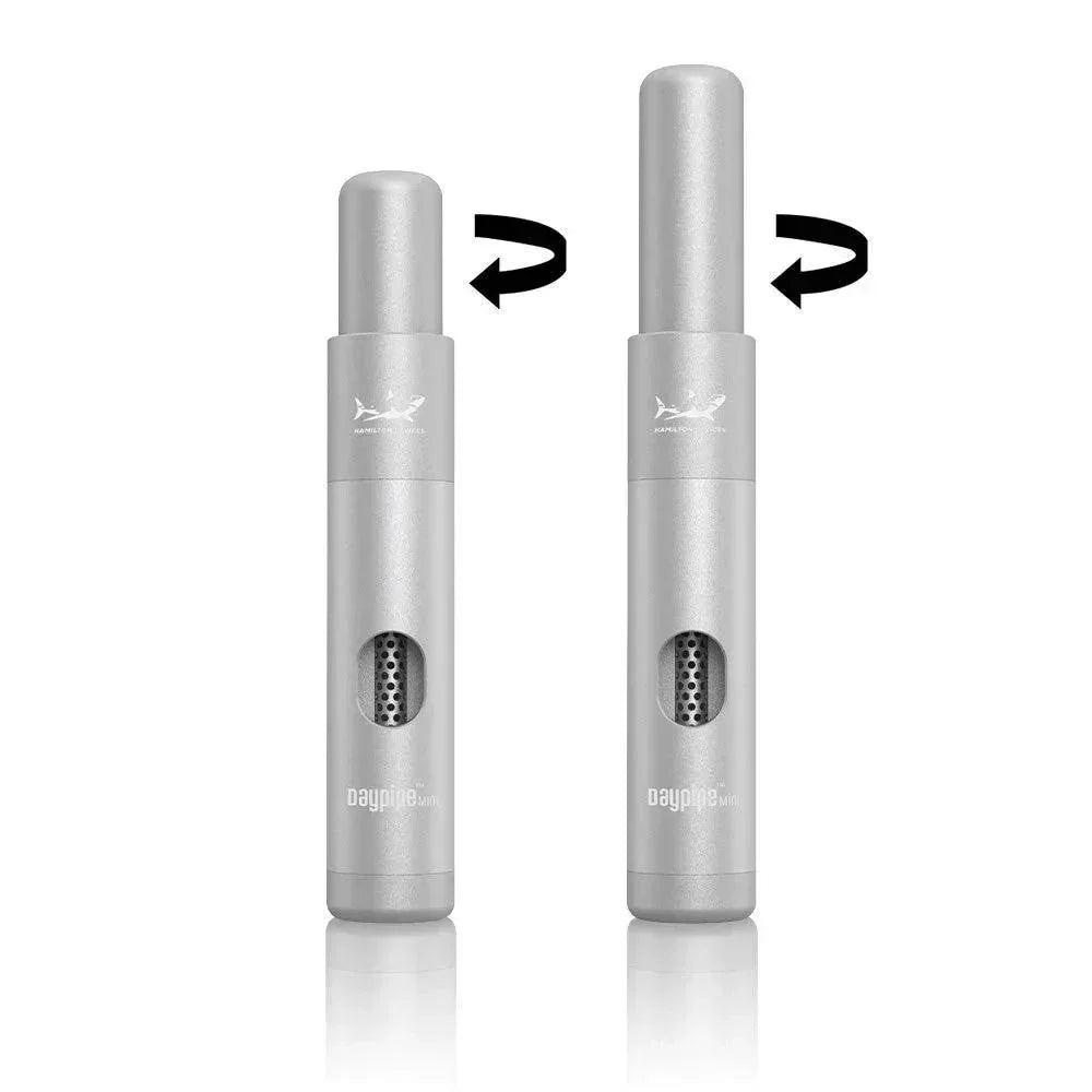 Silver metal pipe with rotating lid, Daypipe Mini smoking accessory product photo