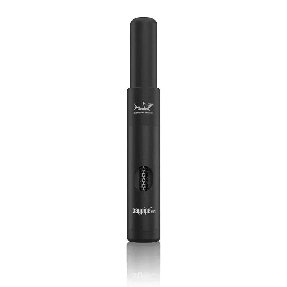 Black Hamilton Devices Daypipe Mini dry herb pipe with window and logo, isolated on white