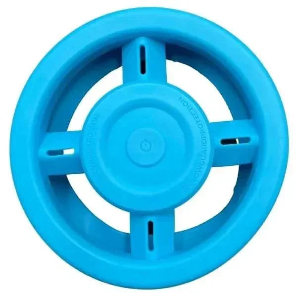Blue silicone Glow Guard glass protector with circular design and crossbar support