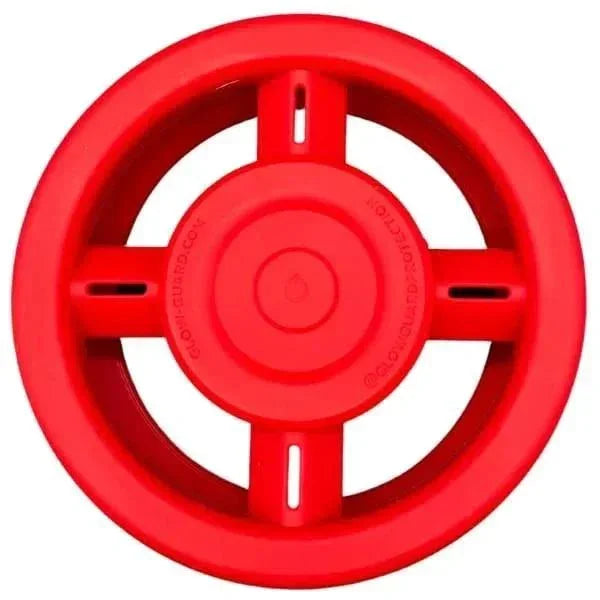 Red silicone Glow Guard wheel-shaped smoking accessory with cross design