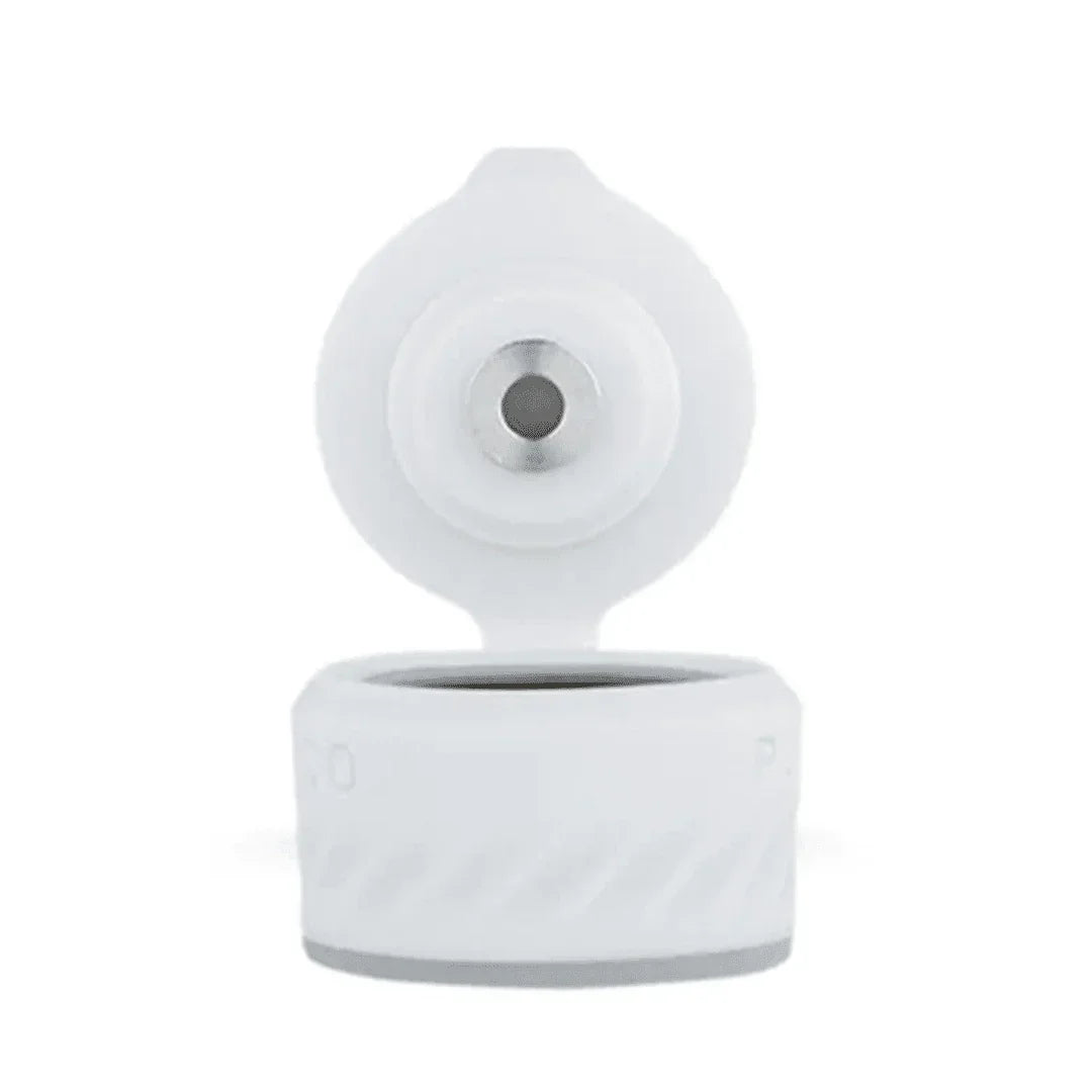 White replacement vaporizer chamber with open cap and metal insert on white background