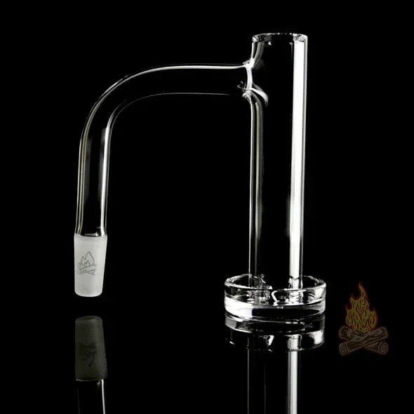 Clear glass ash catcher accessory with percolator, displayed on a black background.