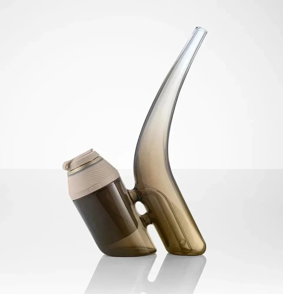 Modern glass vaporizer with sleek brown design on a white background