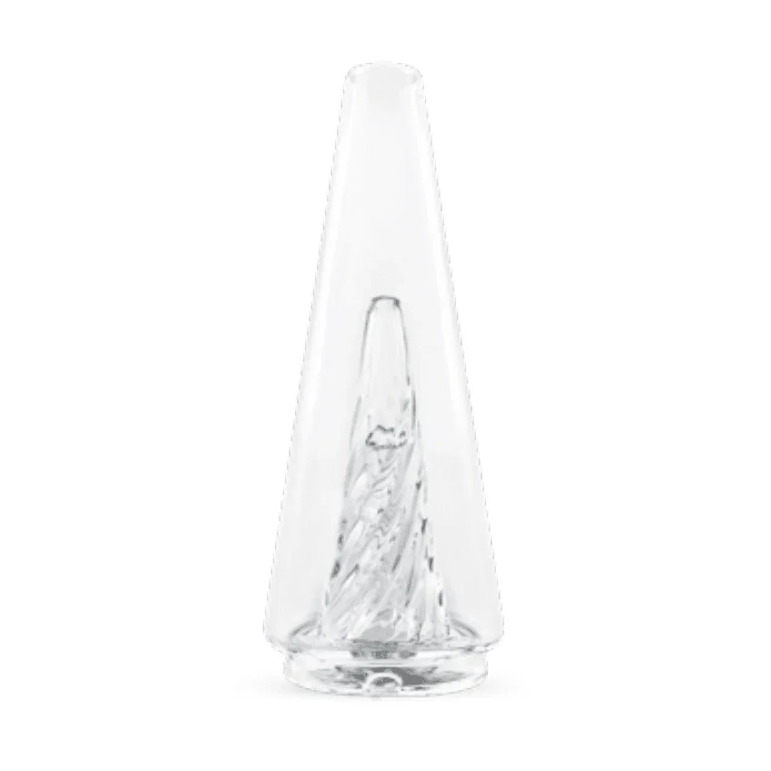 Clear glass vortex cone accessory for vaporizer on white background