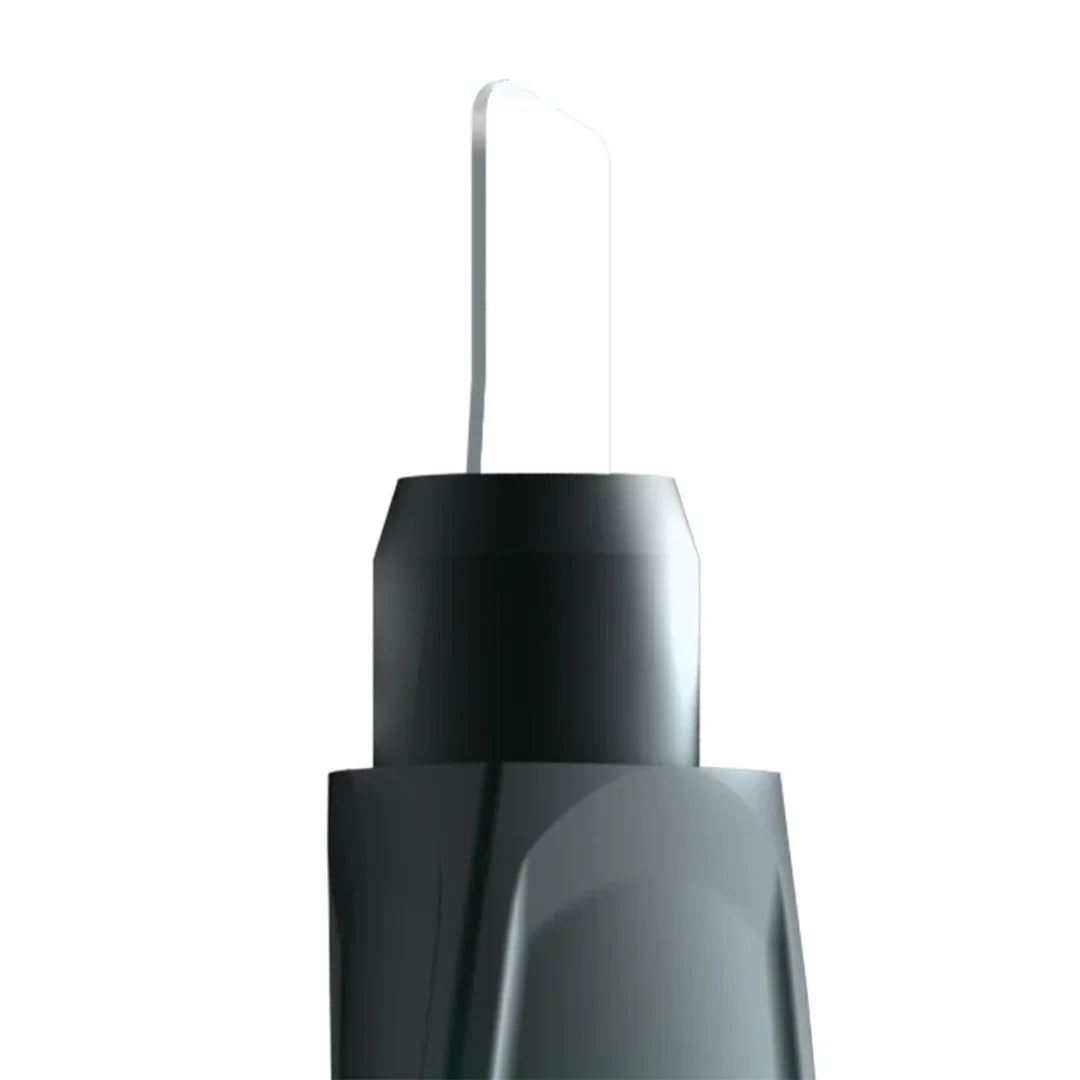 Replacement glass insert for vaporizer with black metal base on white background