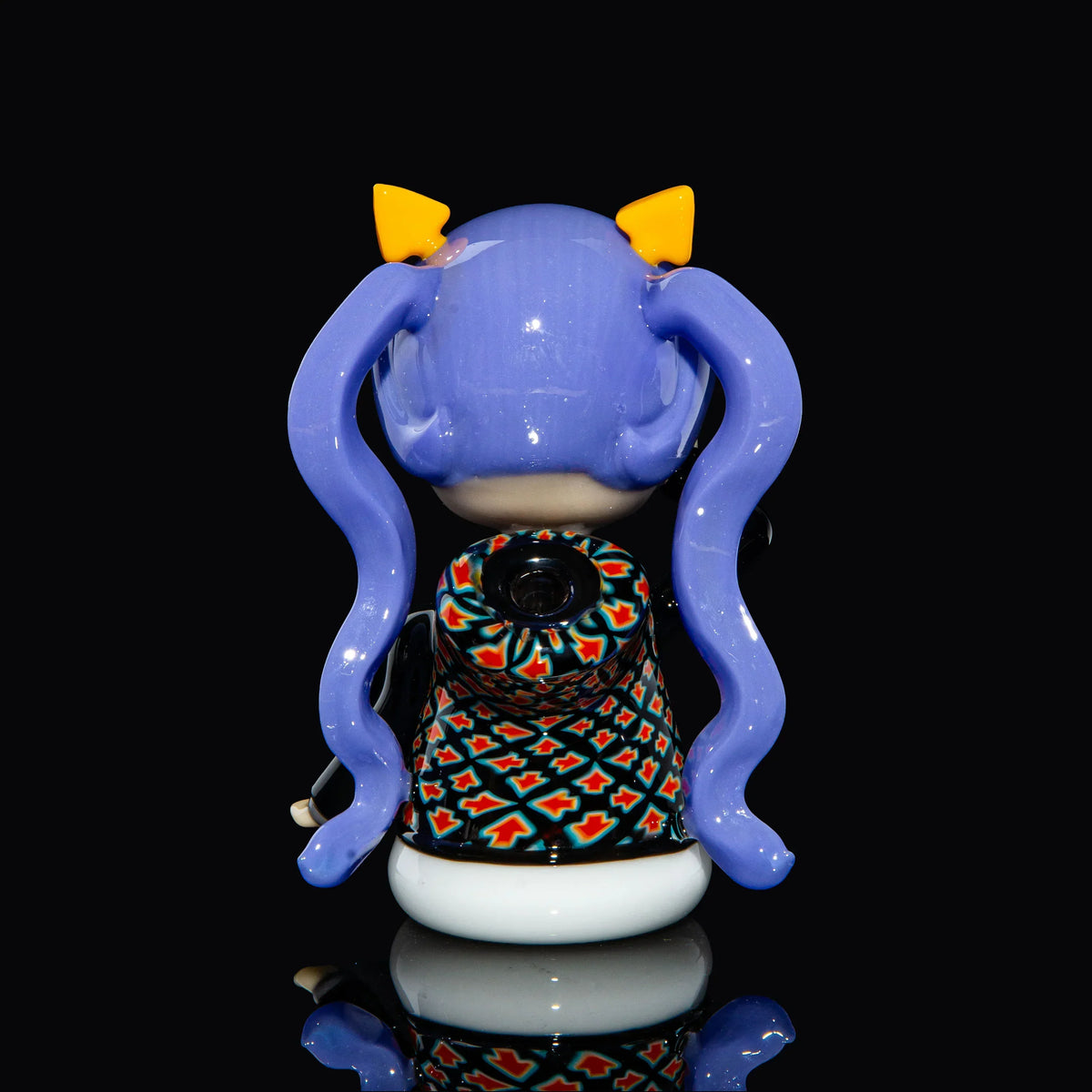 Head glass pipe styled as a cartoon character with purple hair and vibrant patterned body