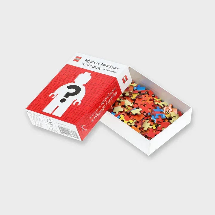 LEGO Mystery Minifigure mini puzzle box with colorful jigsaw pieces on white background