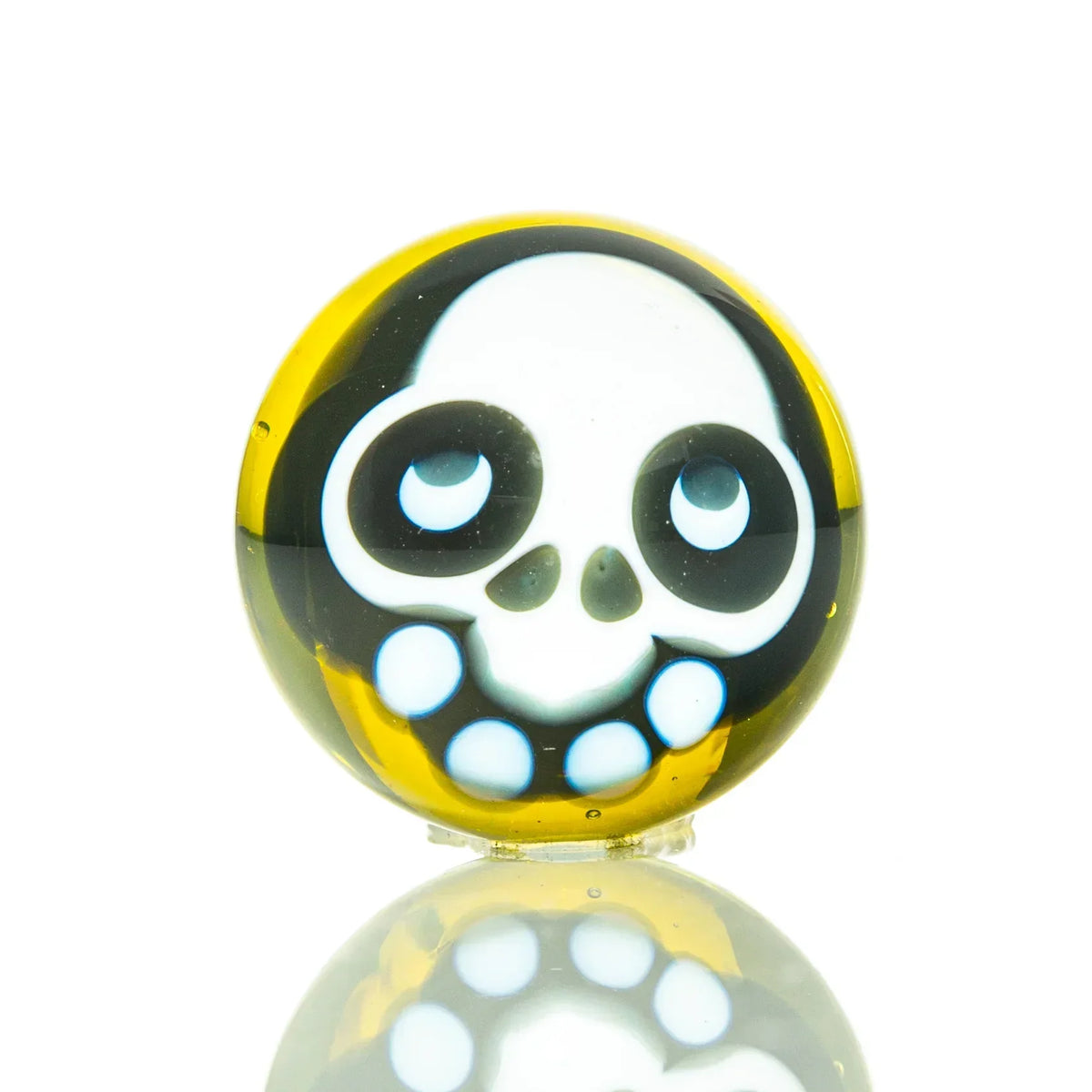 Yellow glass marble with cartoon skull face design for smoking accessories