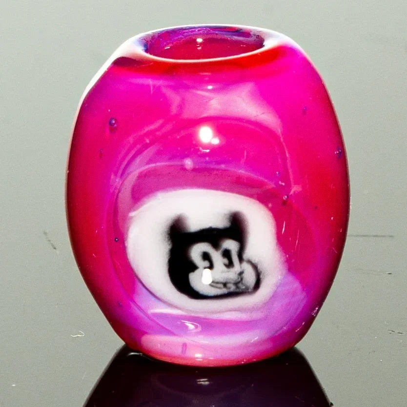 Pink glass carb cap with cartoon cat face for smoking accessories