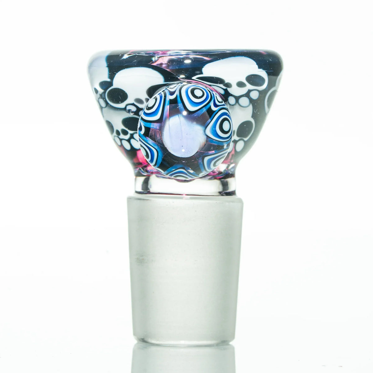 Heady glass bowl with skull pattern and blue decorative accent for water pipe