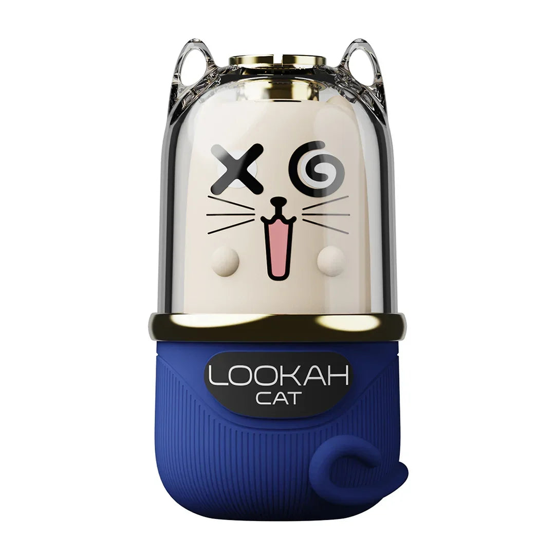 Lookah Cat vaporizer with cat face design, blue base, and clear dome cover on white background.