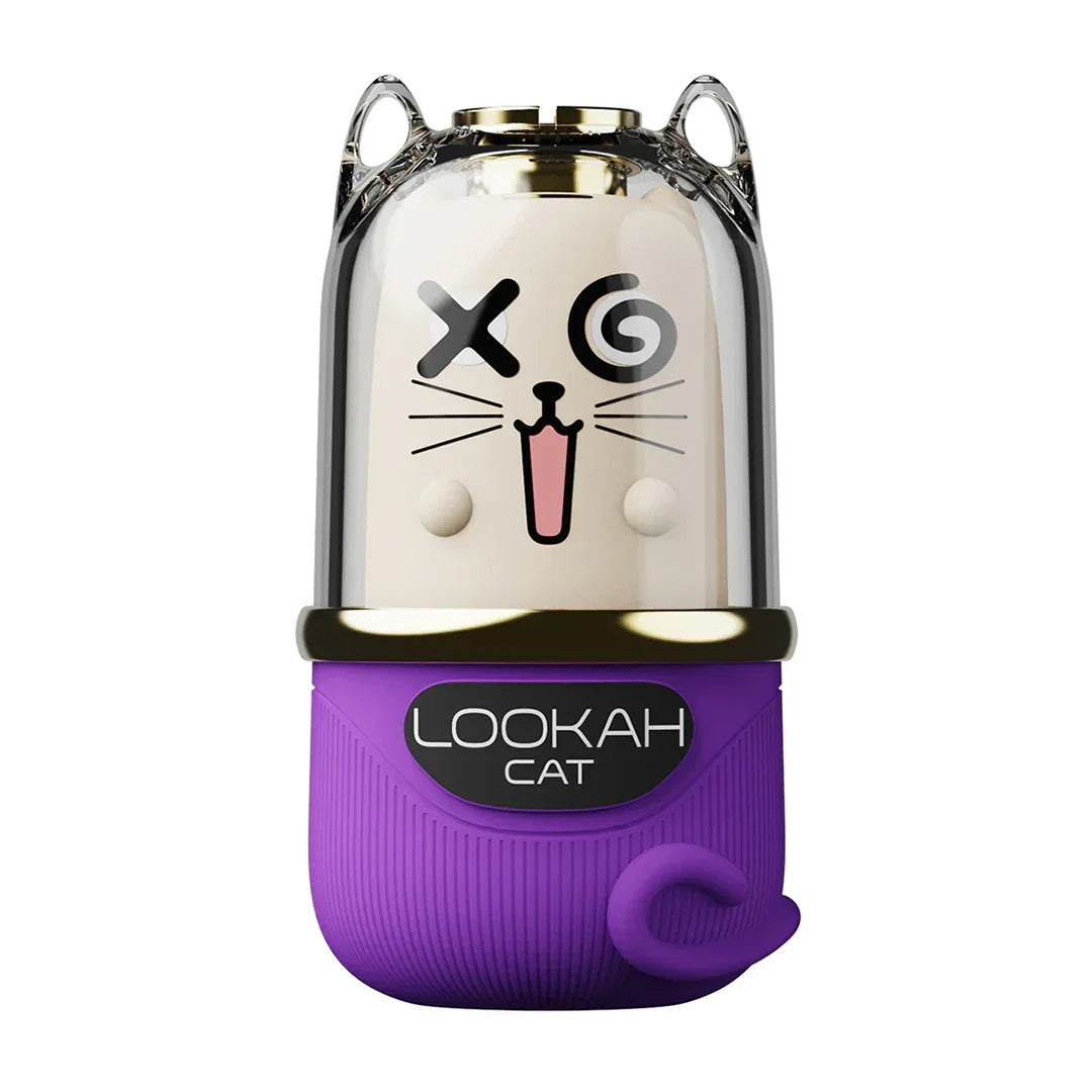 Lookah Cat purple and gold silicone glass water pipe with cute cartoon cat face design